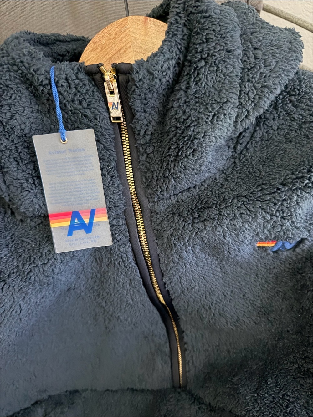Aviator Nation Black Sherpa Half-Zip Hoodie with Rainbow Stitch - Picture 2 of 4